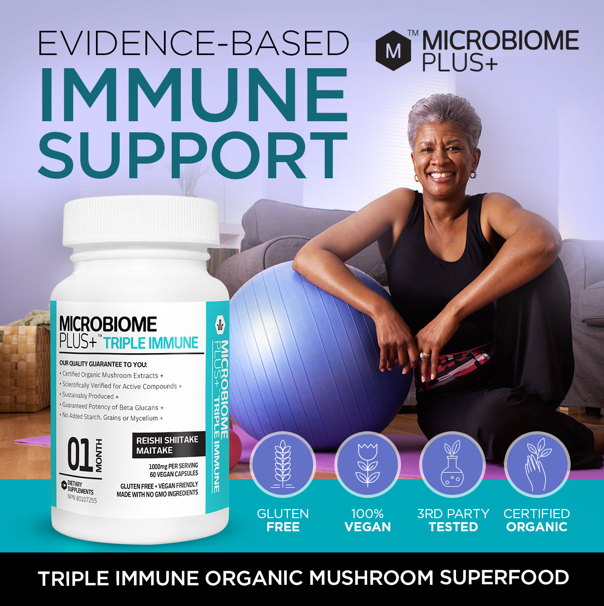 Triple Immune - Reishi, Shiitake, Maitake | Microbiome Plus+