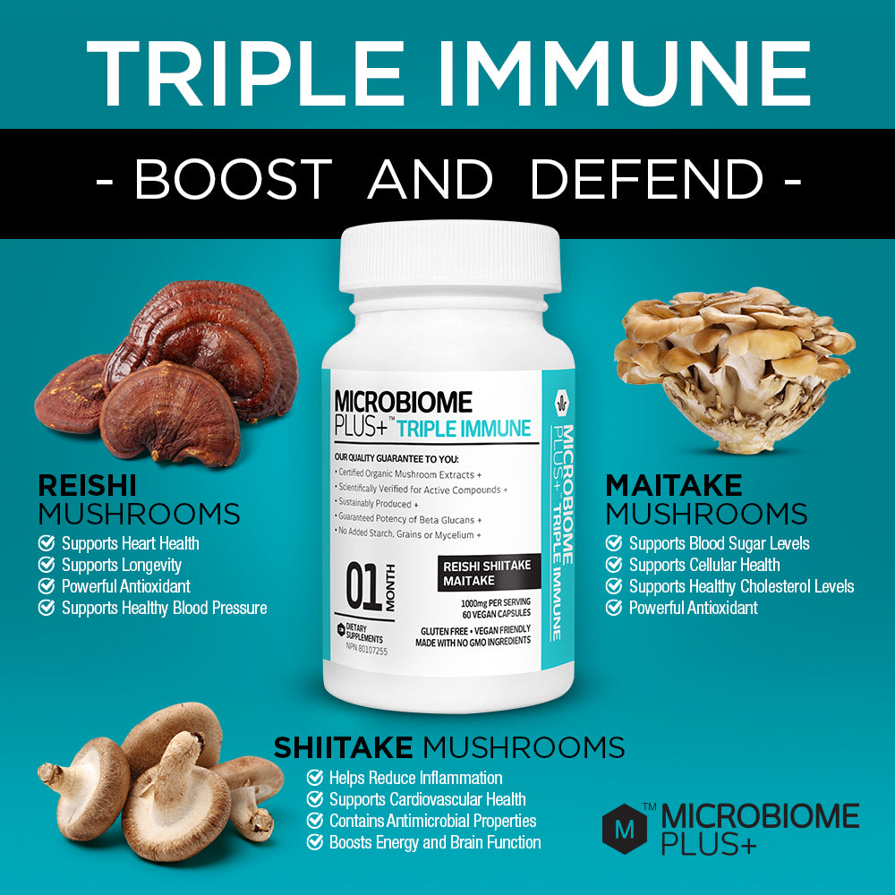 Triple Immune - Reishi, Shiitake, Maitake | Microbiome Plus+