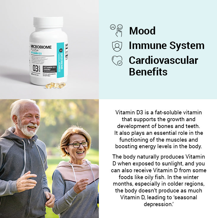 High Potency Vitamin D Supplement (2,000 IU) - Immune & Bone Support | Microbiome Plus+