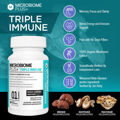 Triple Immune - Reishi, Shiitake, Maitake | Microbiome Plus+
