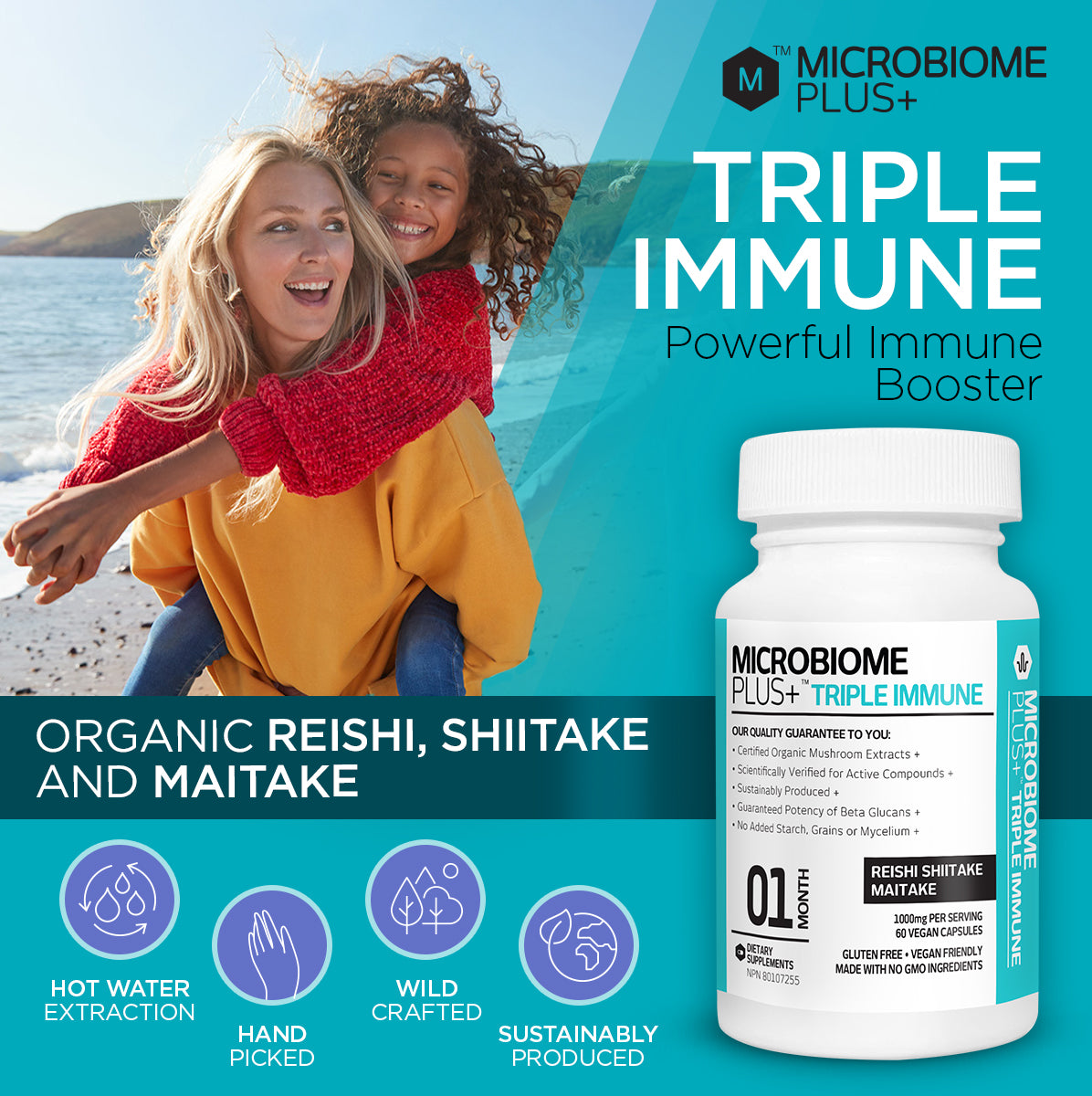 Triple Immune - Reishi, Shiitake, Maitake | Microbiome Plus+