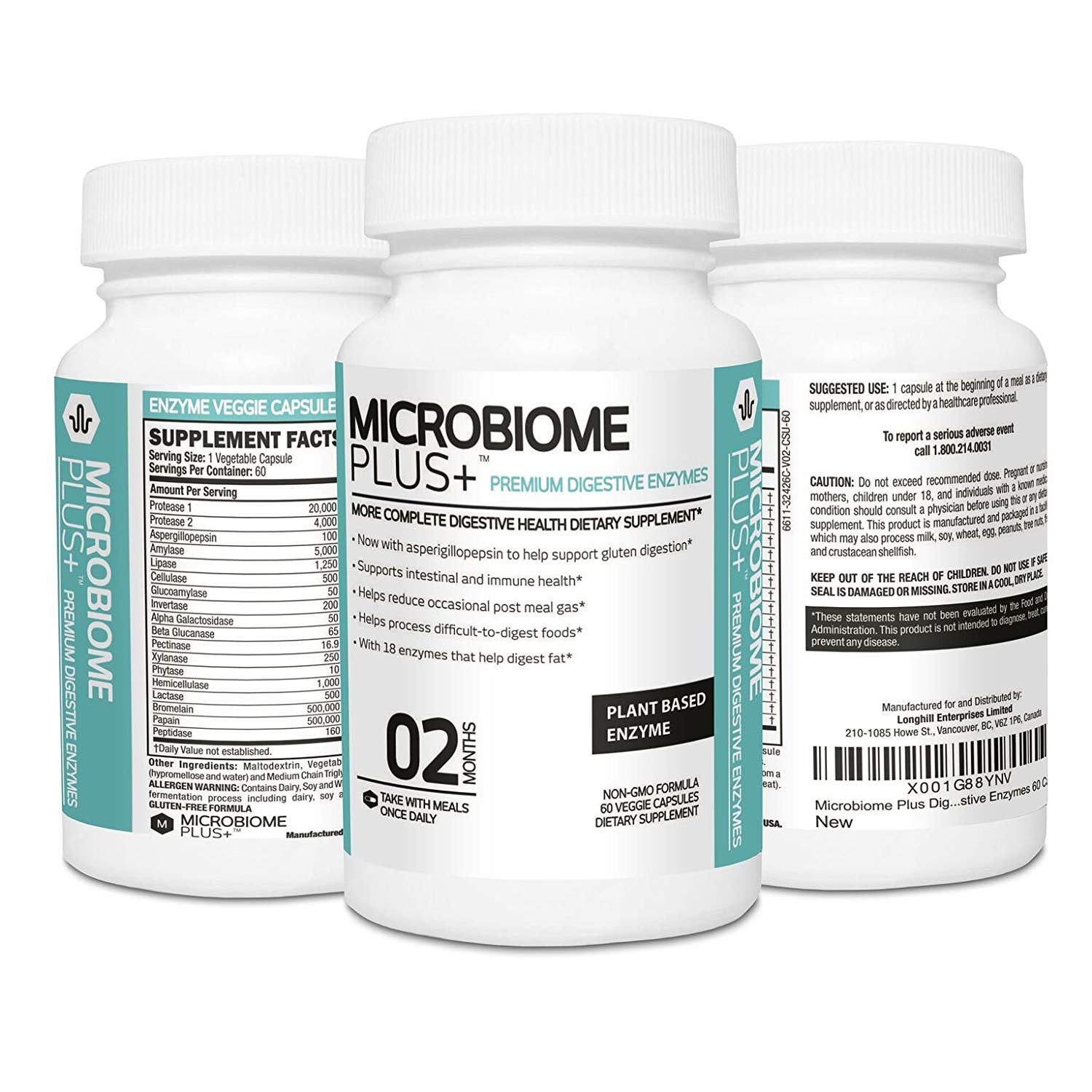 Plant Based Digestive Enzymes Supplement Three Bottles | Microbiome Plus+