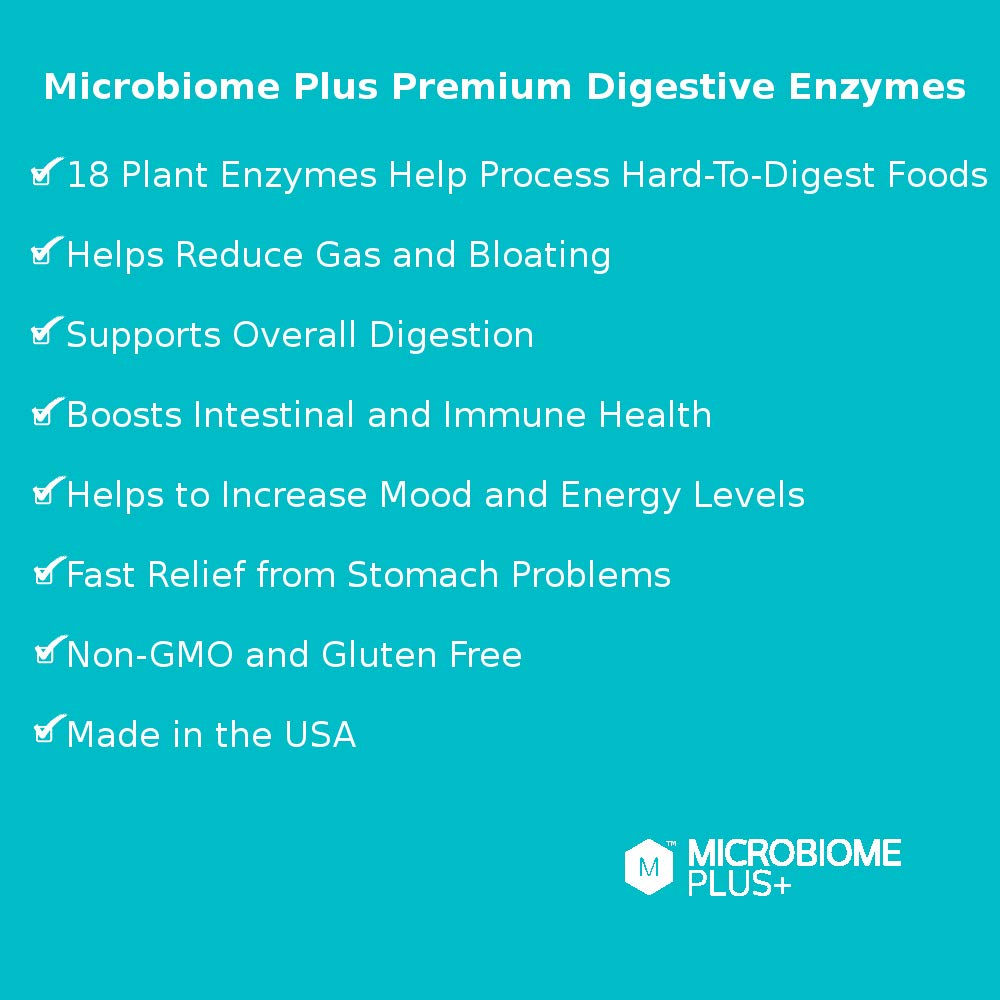 Microbiome Plus+ Premium Plant Based Digestive Enzymes Supplement (18 Plant-Based Enzymes) - Microbiome Plus+